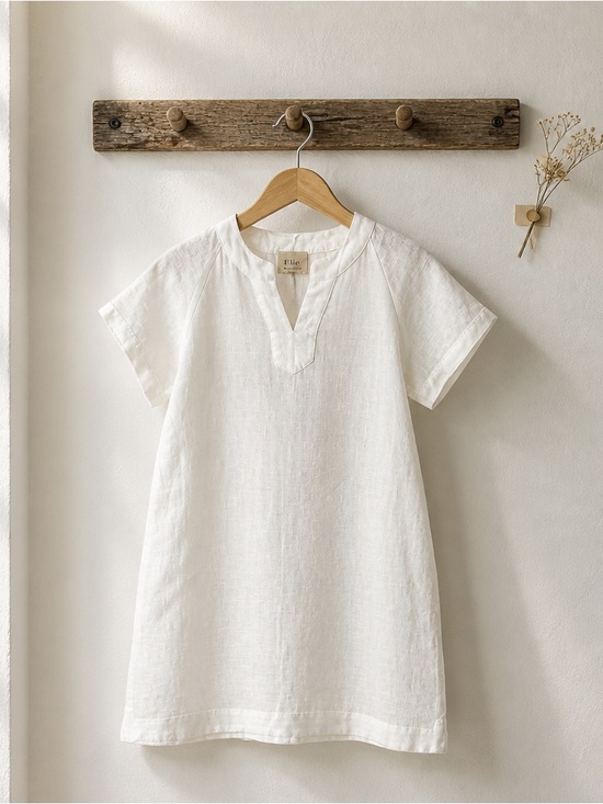 Elie Tahari Dresses & Skirts - Elie. Elie Tahari Split Neck Linen Dress in White; Petite Large